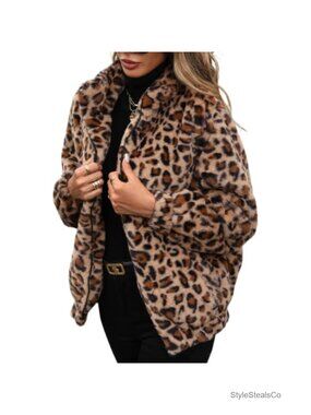 Women's Cropped Faux Fur Zip-Up Jacket Fluffy Winter Coat
